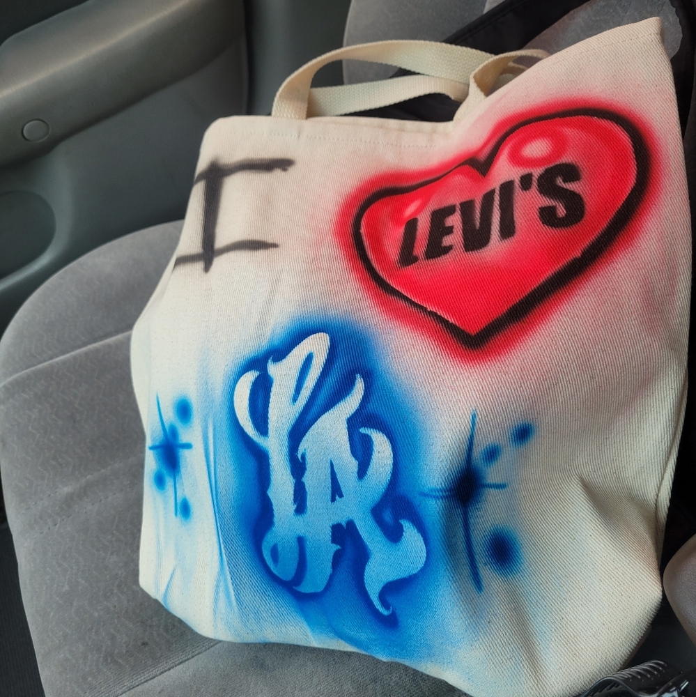 Levi's Graffiti Canvas Tote with Red and Blue Accents